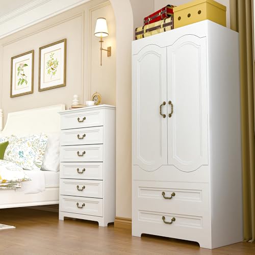 White 2 Door 2 Drawer Wooden Wardrobe V168469
