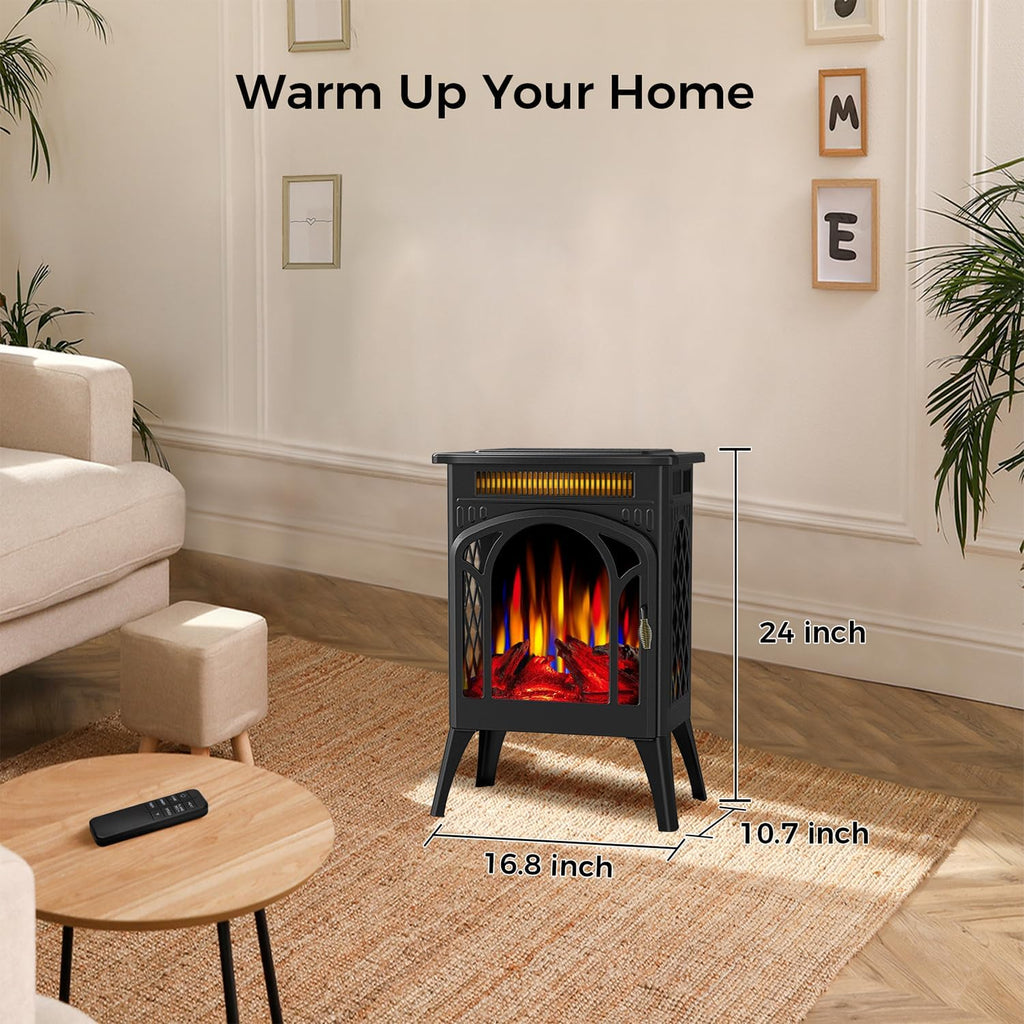 Electric Fireplace Stove, 1500W, 17" Infrared Heater, Remote Control, 8H Timer E31961