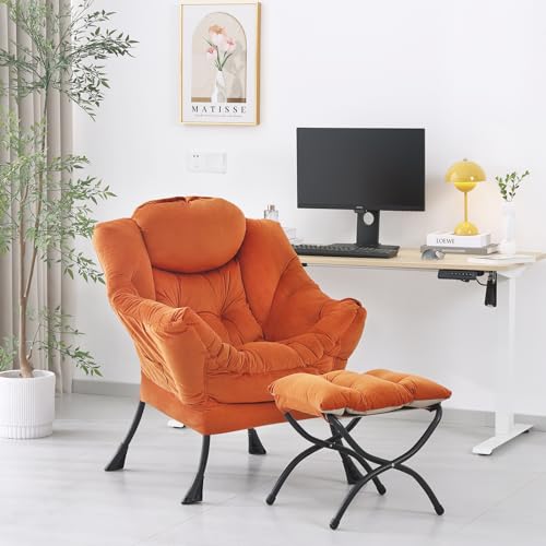 White Grey Accent Chair with Ottoman U28071