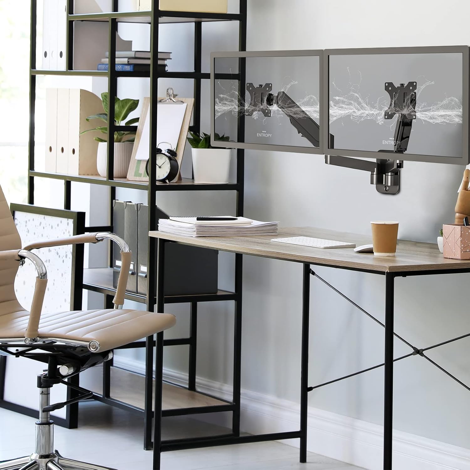 Dual Monitor Wall Mount for Two 17-32 inch Flat/Curved Screens, Height Adjustable Gas Spring, VESA 75/100 S619005