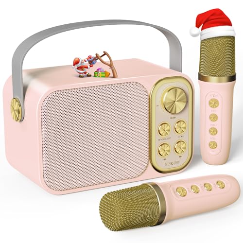 Mini Karaoke Machine with 2 Wireless Microphone, Portable Bluetooth Speaker M48929