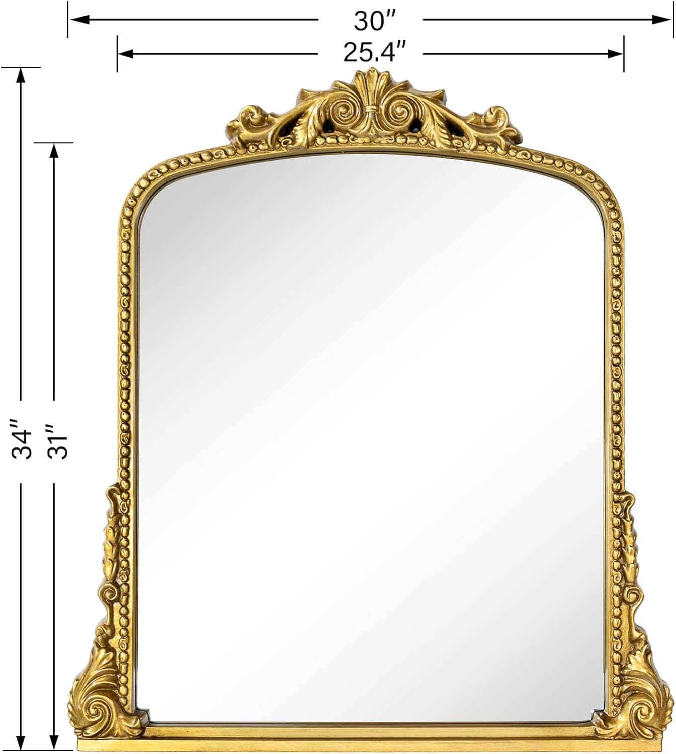 Antiqued Gold Ornate Arched Wall Mirror, 30 x 34'' Q259