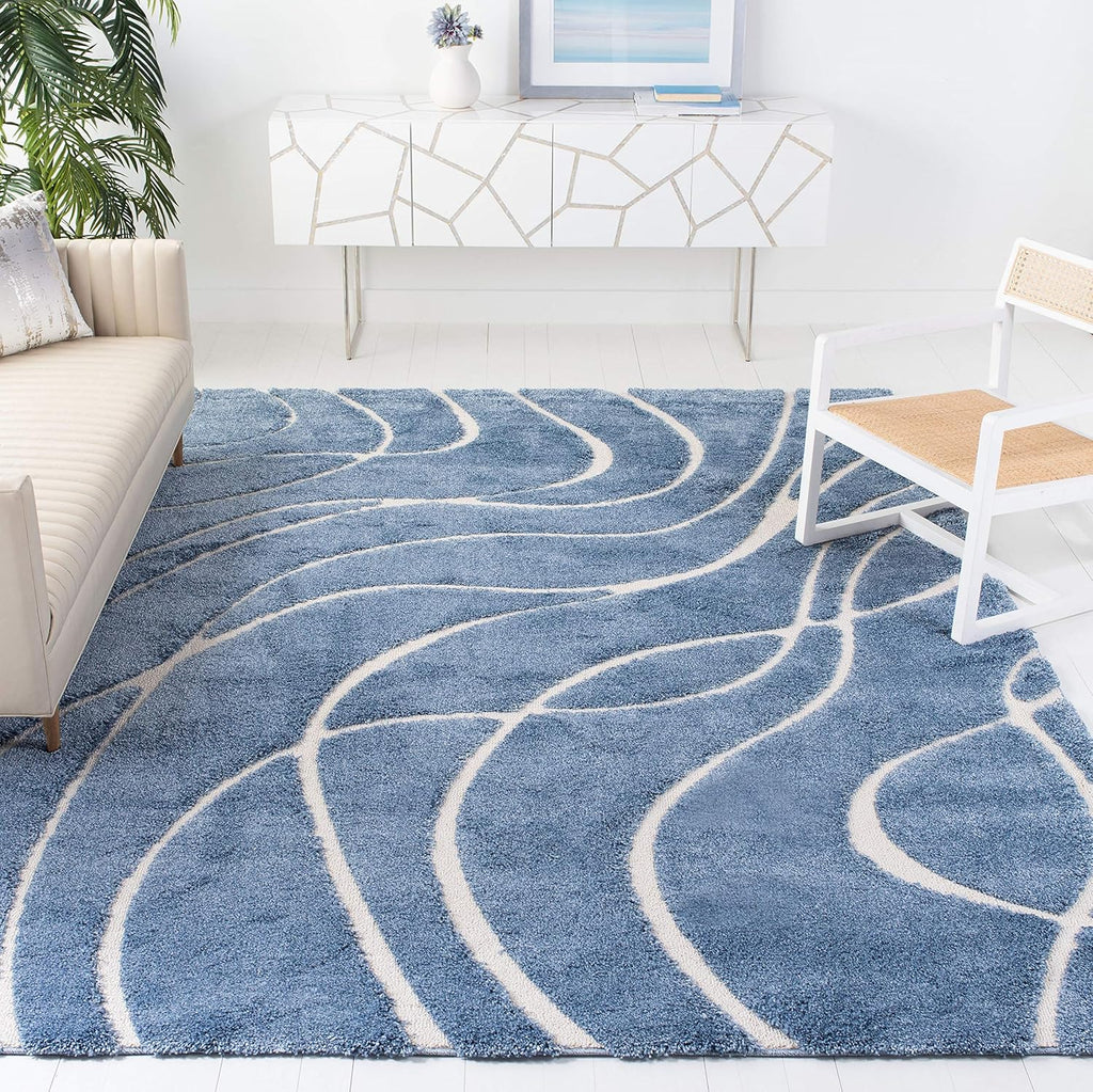 Light Blue & Cream 8'6" x 12' Area Rug Q99424
