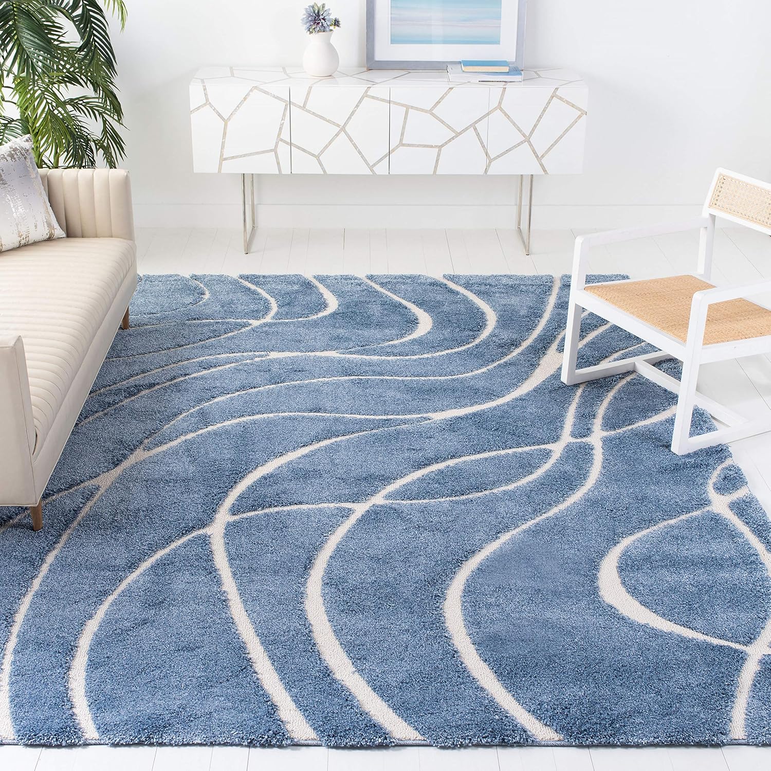 Light Blue & Cream 8'6" x 12' Area Rug Q99424