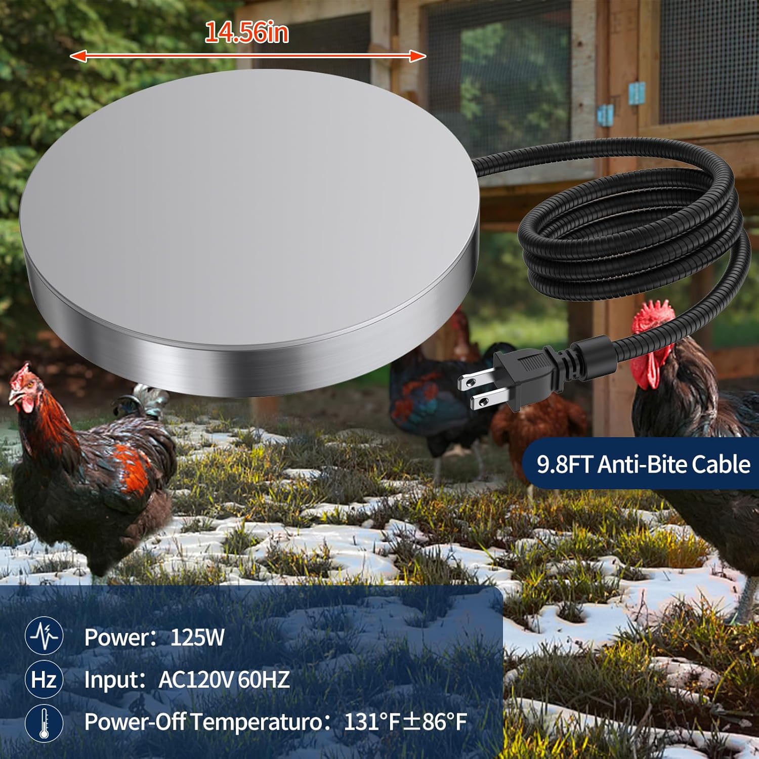 15 Inch 125W Heated Chicken Waterer Base with 10FT Cable G19431