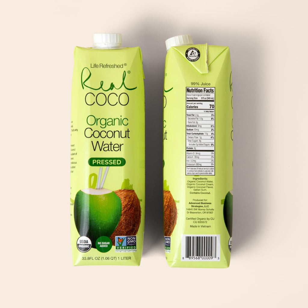 Organic Pressed Coconut Water (6-Pack 1L), No Sugar Added W546