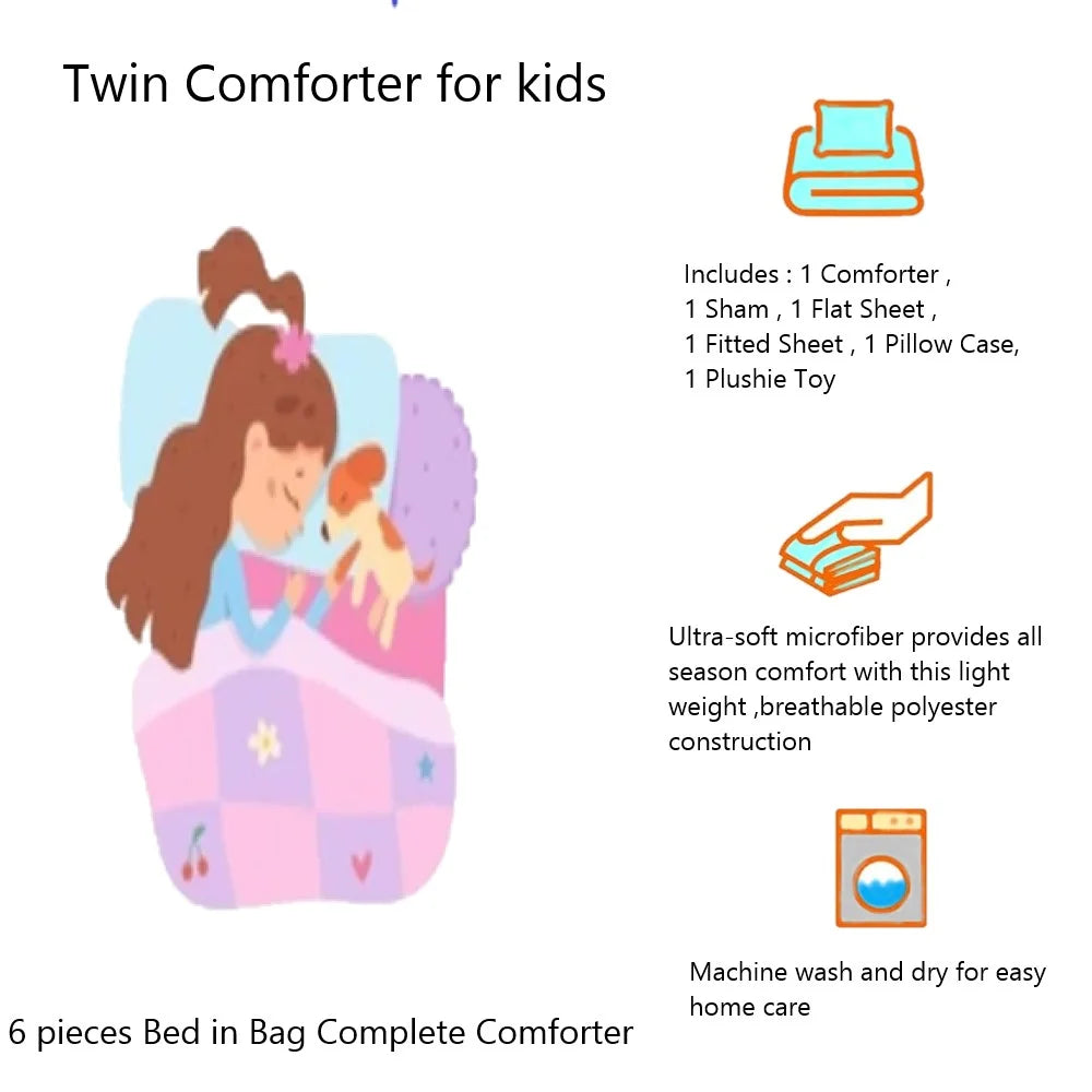 6 Piece Twin Pink Comforter and Sheet Set T9594