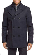 Blue Double Breasted Wool Blend Peacoat A6773