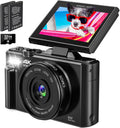 64MP 4K Digital Camera with 18X Zoom, 3.0 inch Flip Screen, 32GB SD Card, 2 Batteries H24924