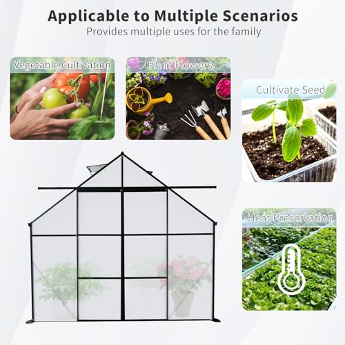 8x10FT Heavy-Duty Walk-in Greenhouse with Double Sliding Doors, Polycarbonate Panels, Aluminum Frame, Black X6013