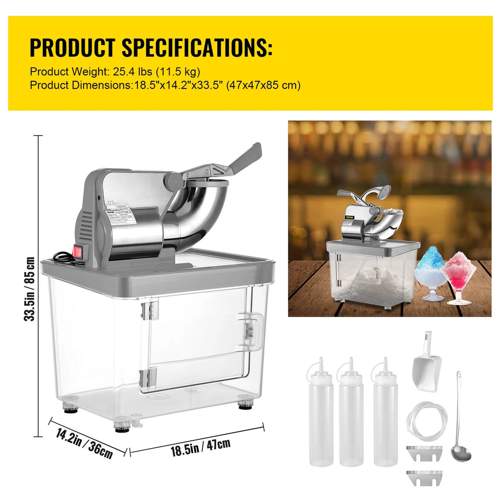 Silver Commercial Ice Crusher Snow Cone Machine 180 kg/H V2124