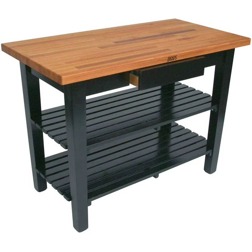 Oak Table with 2 Shelves, Caribbean Blue D91146