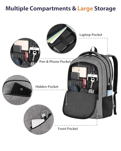 Grey 18 Inch Laptop Backpack with Luggage Strap A954006