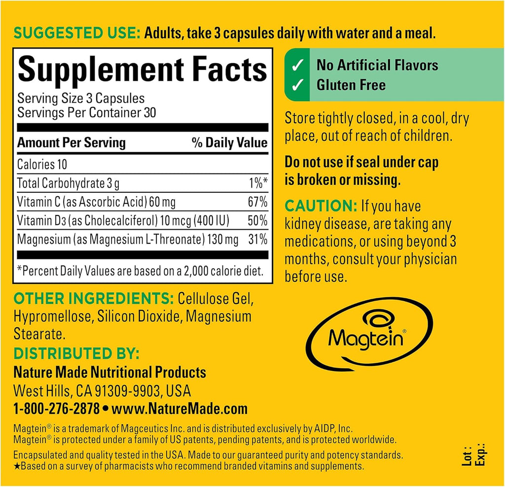 90 Capsules Magnesium L-Threonate Supplement Z3907