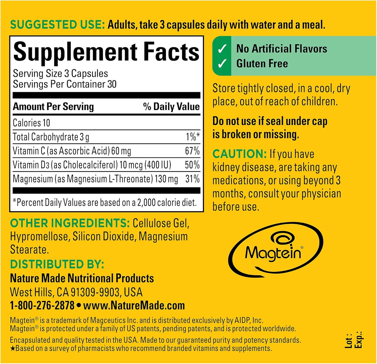 90 Capsules Magnesium L-Threonate Supplement Z3907