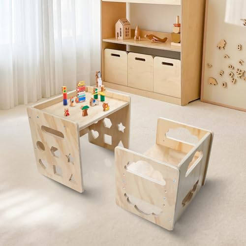 Wooden Toddler Table and Chair Set with Blackboard, 3 Heights Adjustable F246868