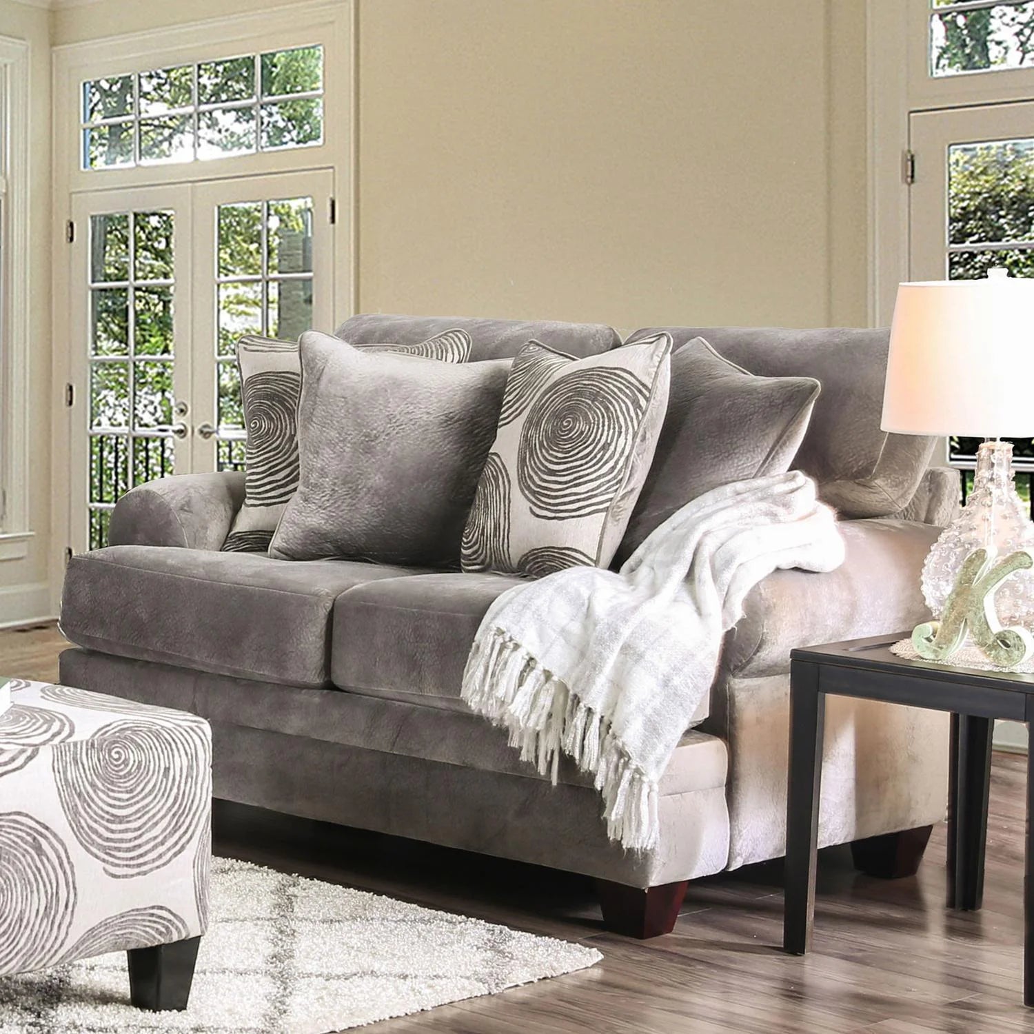 Gray Microfiber Sofa and Loveseat V667