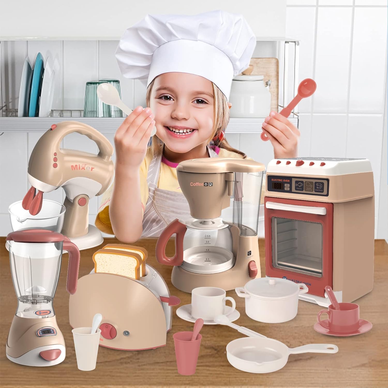 Toy Kitchen Set with Blender, Coffee Maker, Mixer and Toaster A2815