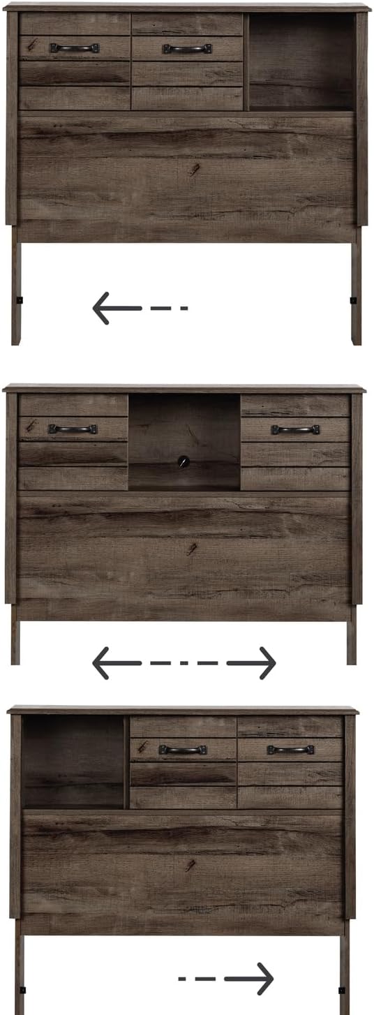 Engineered Wood Rectangular Full Bookcase Headboard Fall Oak with Storage and Sliding Doors Q534283