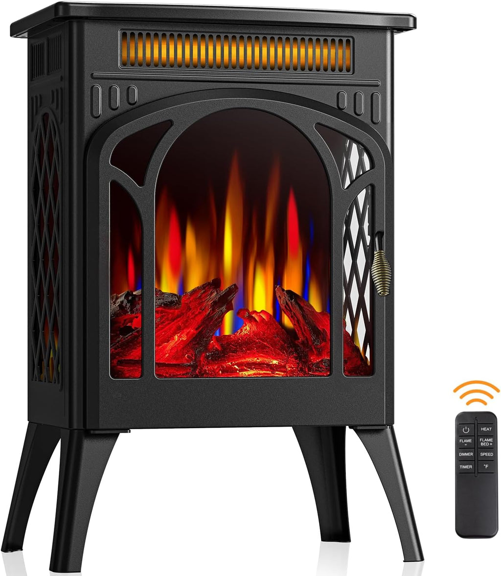 Electric Fireplace Stove, 1500W, 17" Infrared Heater, Remote Control, 8H Timer E31961