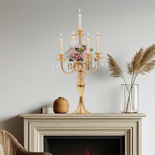 20" Tall 5 Arm Crystal Candelabra Candle Holder (Black) A9508