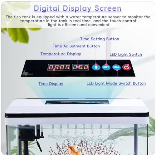 10 Gallon Glass Aquarium Fish Tank Starter Kit with Temperature and Time Display V99624