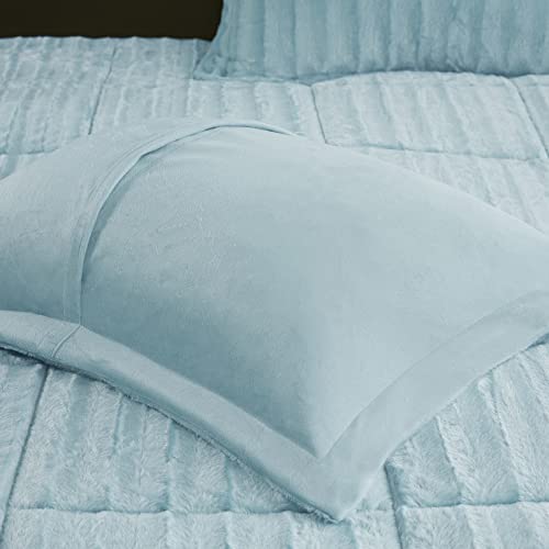 Grey King/California King Faux Fur Reversible Comforter Set 3 Piece B816322