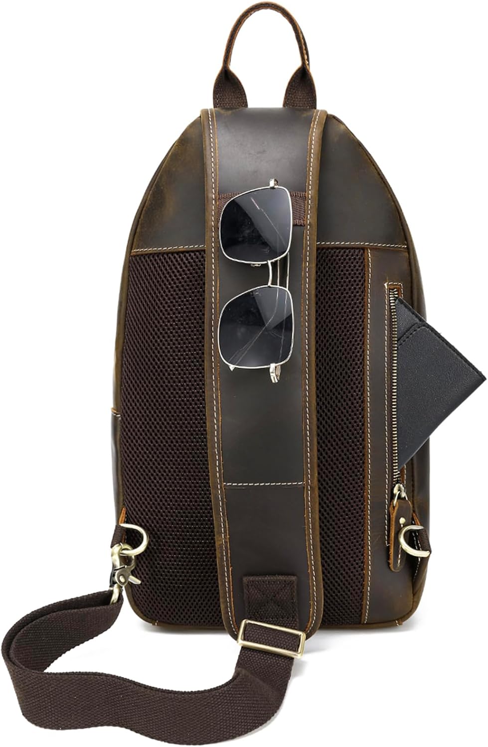 Brown Full Grain Leather Crossbody Shoulder Sling Bag K3263
