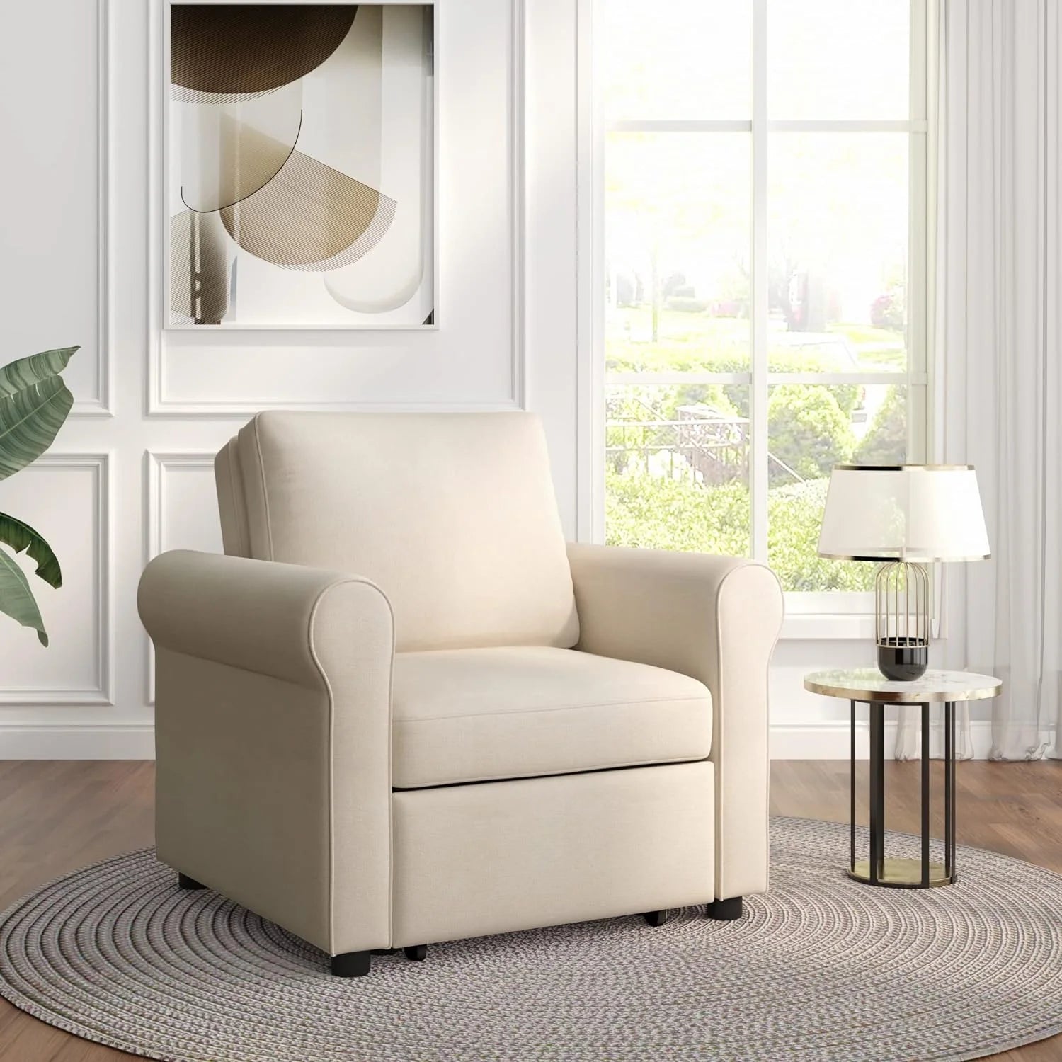 Beige Convertible Sleeper Chair Bed D557