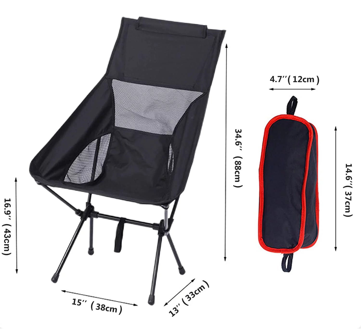 Black Heavy Duty High Back Folding Camping Chair S71787