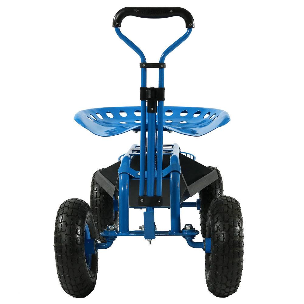 Blue Rolling Garden Cart with Extendable Steering Handle, Swivel Seat O20298