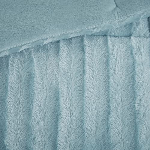 Grey King/California King Faux Fur Reversible Comforter Set 3 Piece B816322