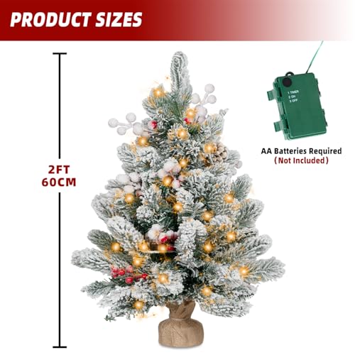 2FT Pre-lit Mini Christmas Snow Flocked Tree with LED Lights V455