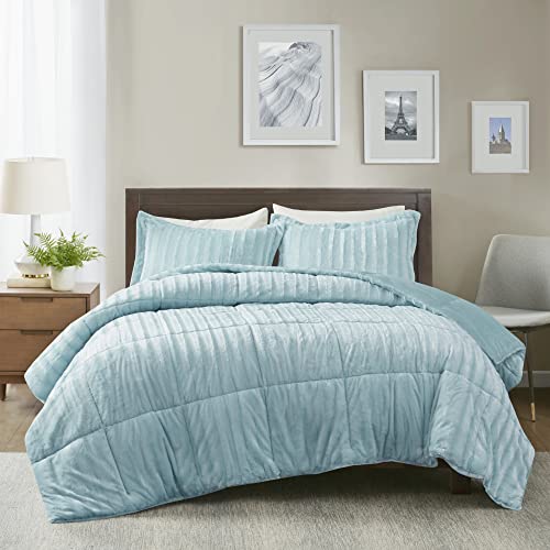 Grey King/California King Faux Fur Reversible Comforter Set 3 Piece B816322