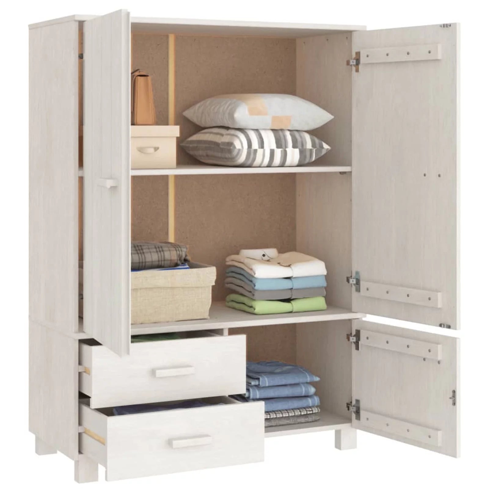 White Solid Wood Pine Wardrobe Q1936