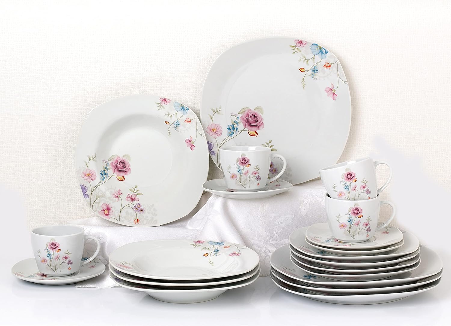 Porcelain 20 Piece Square Dinnerware Set, White Y5659