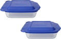 2 Square Glass Baking Dishes with 2 Blue Lids A192135