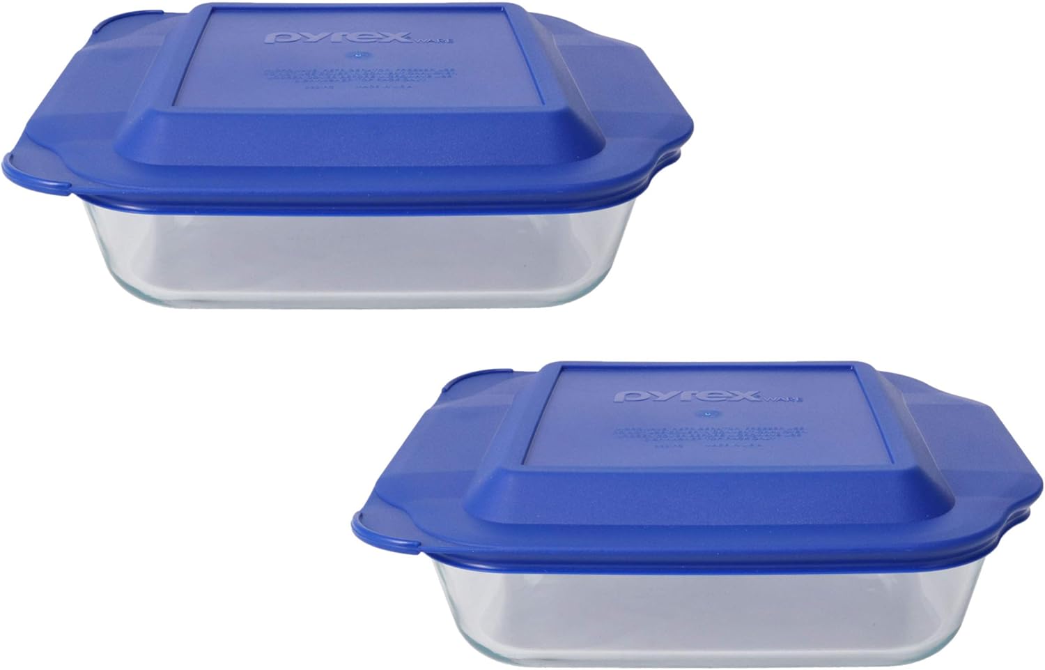2 Square Glass Baking Dishes with 2 Blue Lids A192135