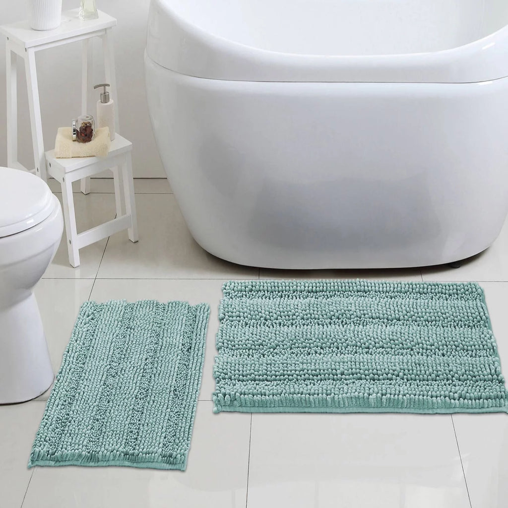 Chenille Bath Mat Set 2 Pieces Duckegg Blue 20" x 32" 17" x 24" A667