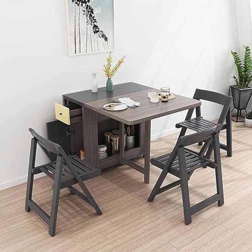 Brown Folding Dining Table with 4 Chairs and Storage Space P284