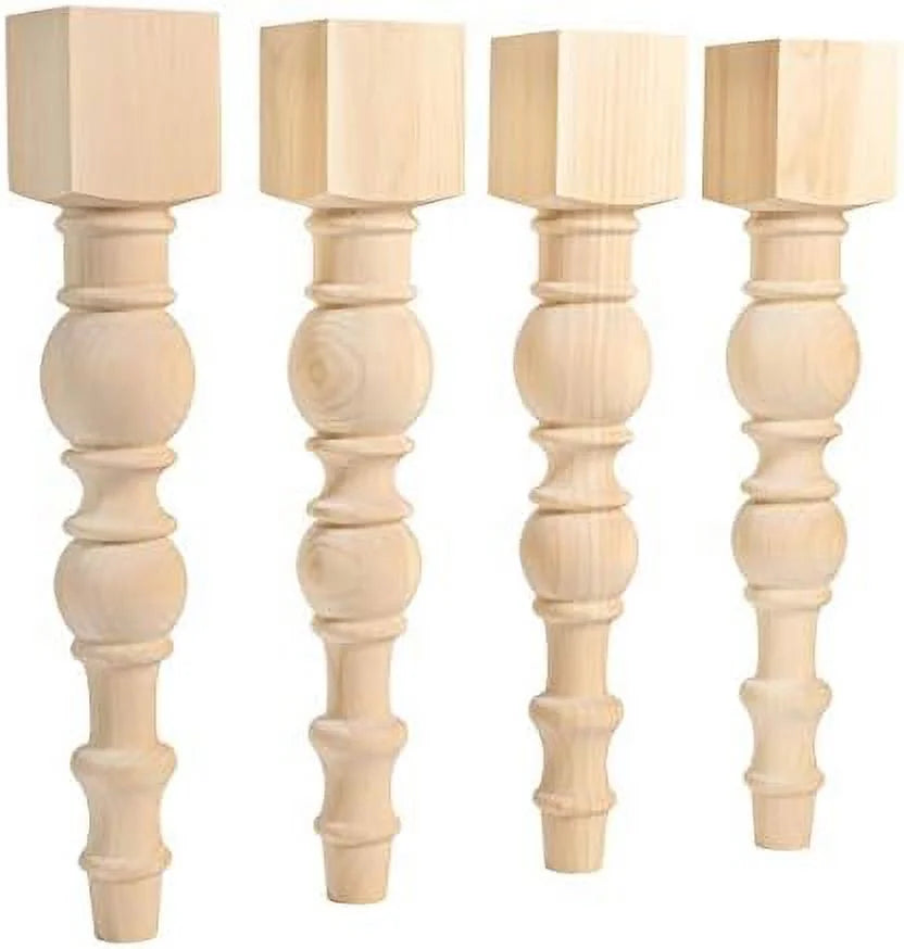 Set Of 4 Unfinished Turned Dining Table Legs T433