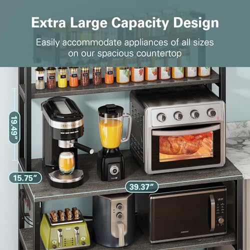 39.4 Inch Wide 5-Tier Bakers Rack with 3 Power Outlets (Black) R800238
