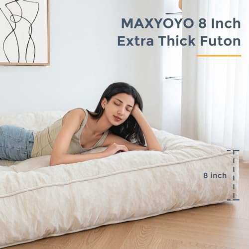 Beige 8" Full Size Velvet Futon Mattress K43004