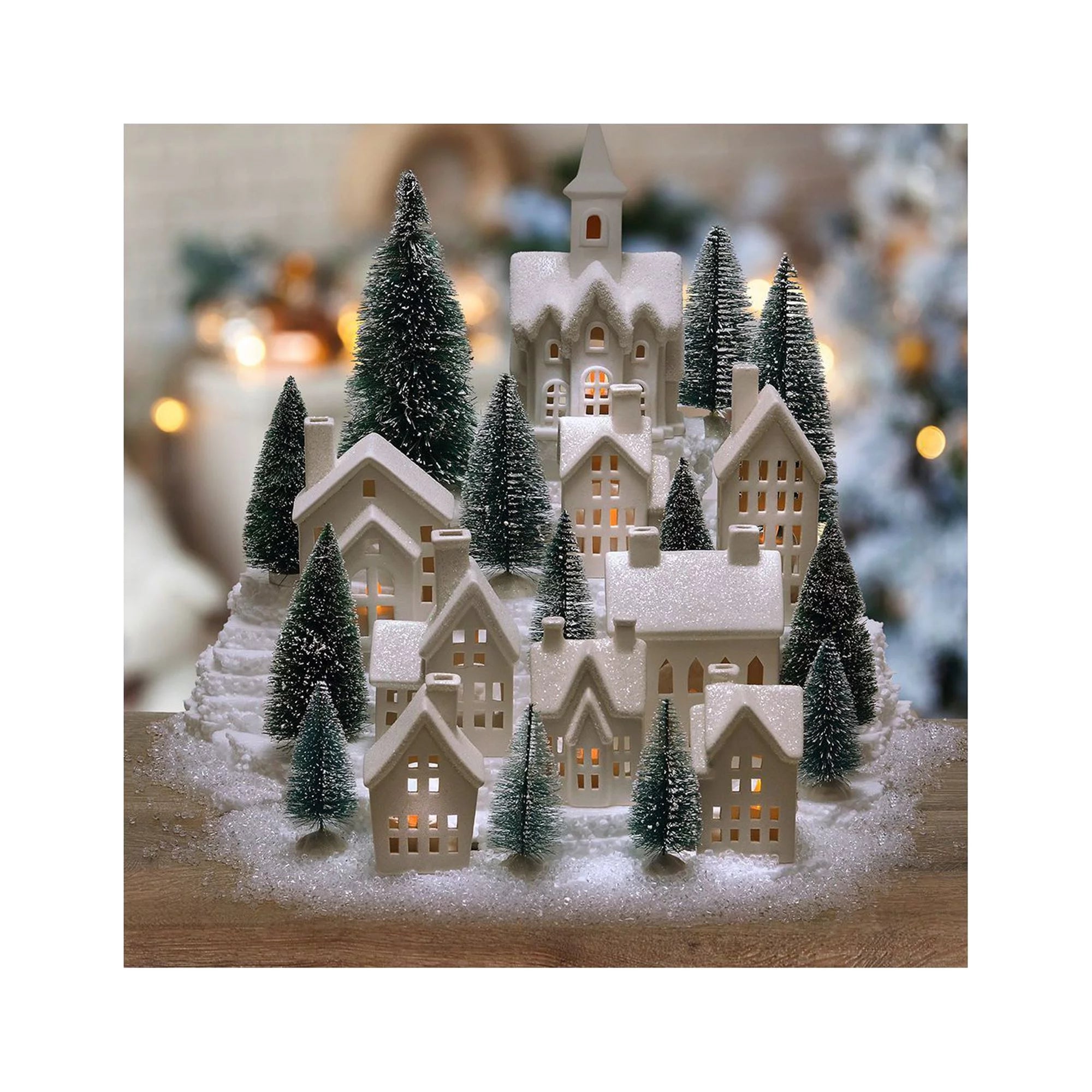 31-Piece LED Village Set with Timer Tea Lights in White A82576