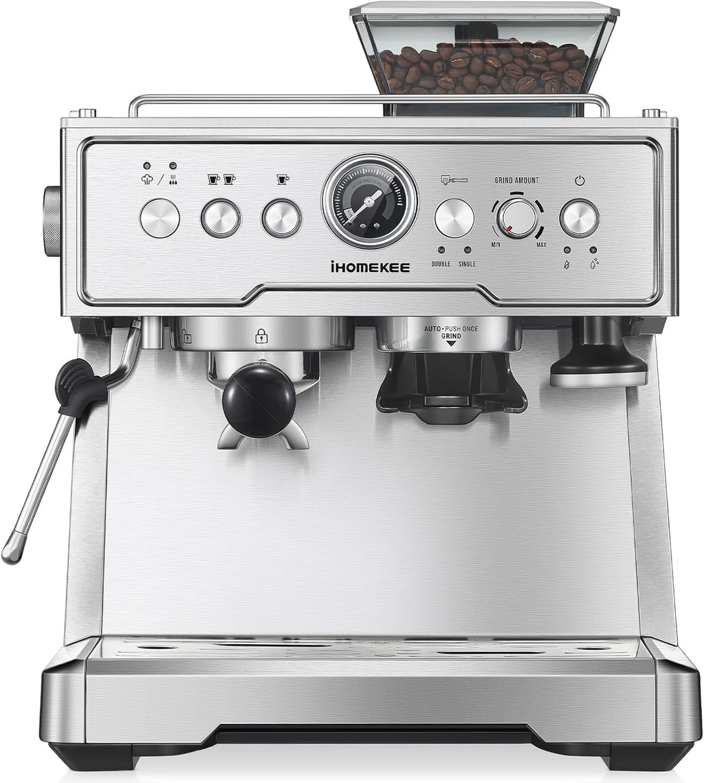 20 Bar Semi-Automatic Espresso Machine With Grinder and Milk Frother, Brushed Stainless Steel Z137705