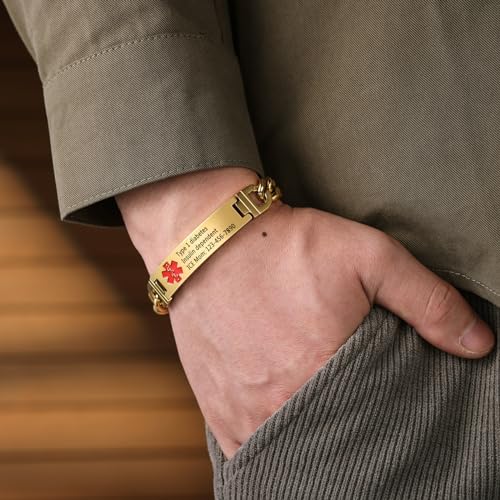 Engraved Stainless Steel Medical Alert ID Bracelet for Men F455