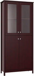 4-Door Bookcase in White with Glass and Wood J2388
