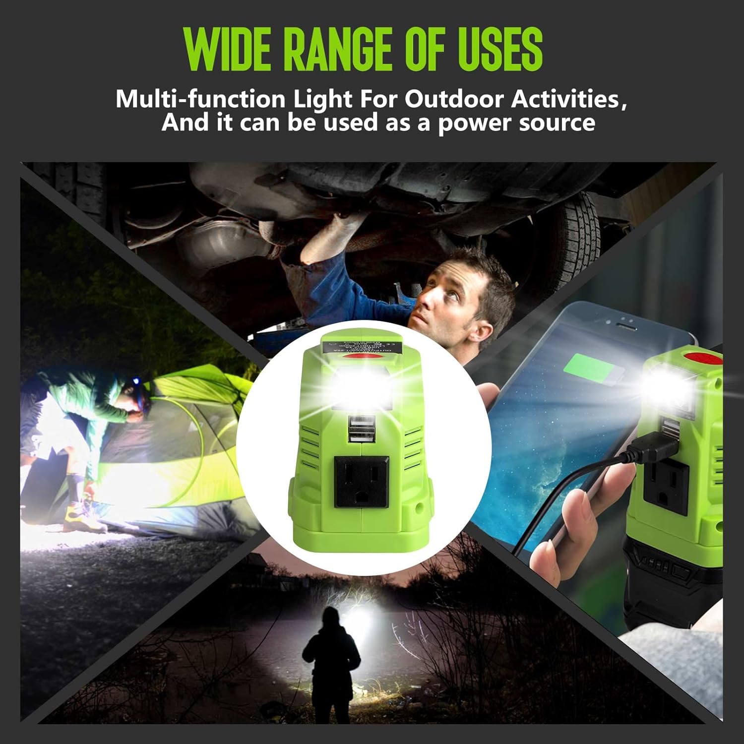 Portable Power Inverter Generator 150 Watt for 18V Battery to 110v/120v AC Output with USB Charger Adapter and LED Light Q747194