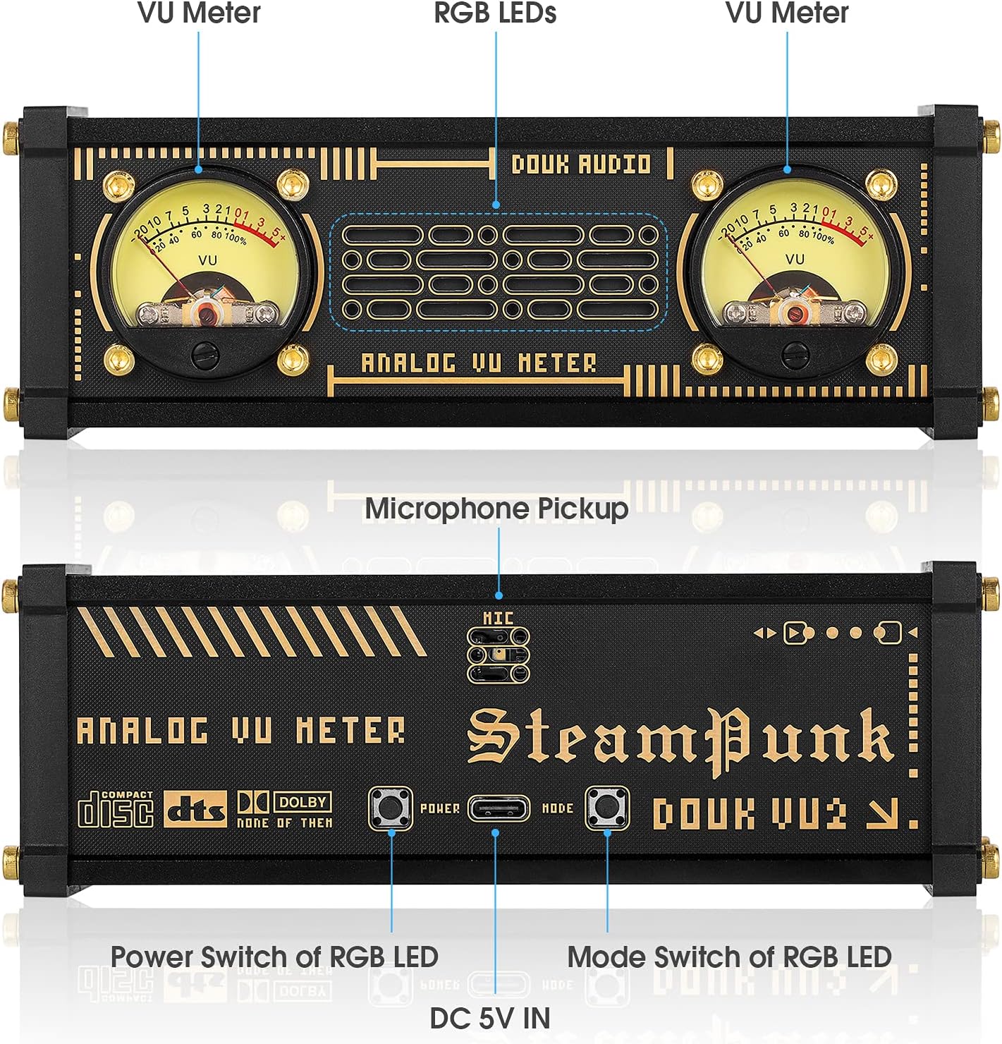 Dual Analog VU Meter RGB Sound Level Indicator E975