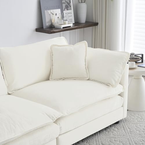 White Oversized Chenille Sectional Sofa with 2 Ottomans Q19689